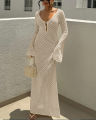 New Style Knitting Hollow Out V-Neck Long Sleeve Dress Ladies Beach Holiday Backless Bikini Cover-Ups Sunscreen Long Dress. 