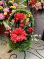 Flower Basket - Grass Textured Wall Hanging - Beautiful Flowers Included. 