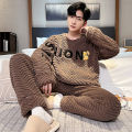 Autumn and Winter New Men's Coral Fleece Thermal Underwear Pajamas Homewear Suit Teenagers Thickened Facecloth Pajamas Homewear. 