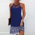 2024 Summer National Wind Positioning Printing Mesh Belt Sleeveless Casual Dress.