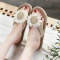 2024 New Linen Flower Decor Flip Flops Fashion Women Slides Flat Heel Outdoor Beach Summer Woman Slippers Ladies Shoes.