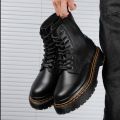 Black Martin Triple Sole Ankle Boots For Men. 