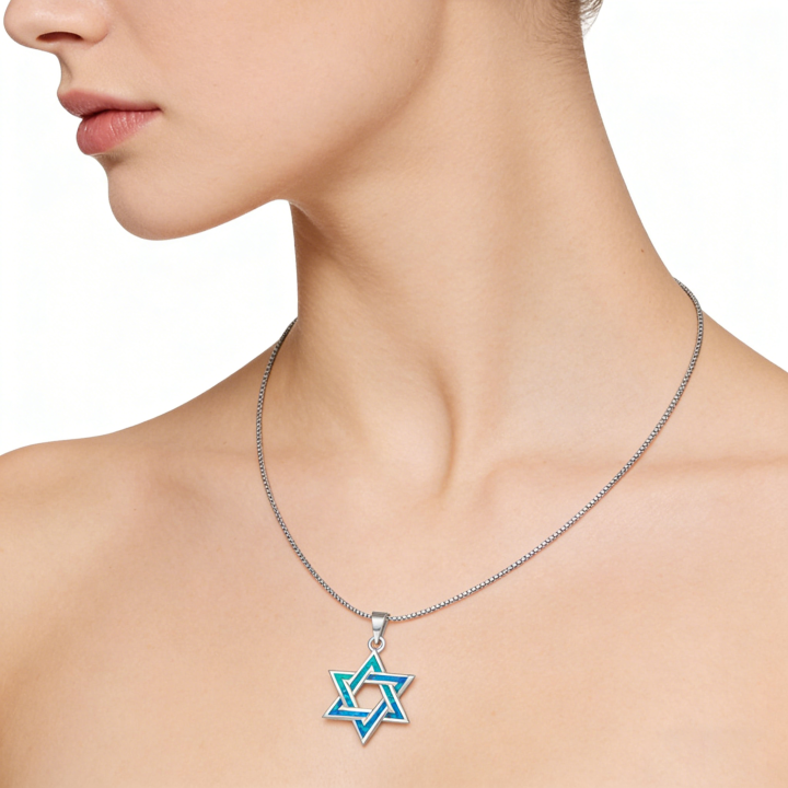 Blue%20Fire%20Opal%20Star%20of%20David%20Pendant%20Necklace,White%20K%20Plated%20Jewish%20Jewelry,Unisex%20Judaica%20,Healing%20Crystal%20Choker%20%20for%20-%20Image%205