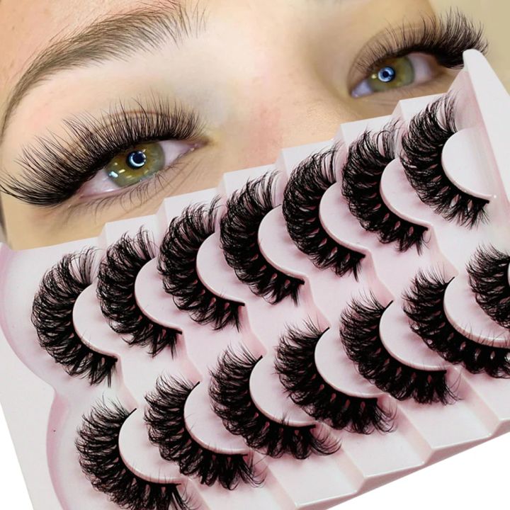 7 Pairs False Eyelashes Wispy Lashes Natural Look Fake Eyelashes Cat Eye Lashes Faux Mink Fluffy Strip False Lashes Pack