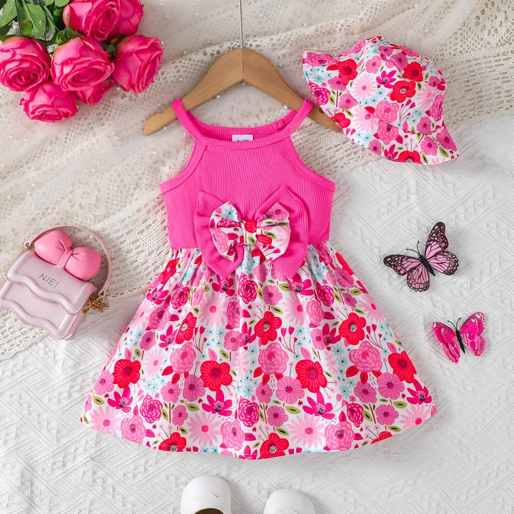 2Pcs%20Summer%20Baby%20girl%20Dress%20Maple%20leaves%20Bow%20Dress+Hat%20Set%200-3%20Year%20Old%20Baby%20Girl%20Summer%20Beach%20Vacation%20Casual%20Dress%20-%20Image%207