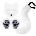 Fluffy Fur Fox Tail Cat Paws Gloves and Ears Headwear Face Mask Cosplay Costume Wolf Therian Mask Set Halloween Party Accessorie.