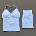 HISTELLO 2 Pieces Sports Set Women Yoga Longline Strap Top Scrunch Seamless Shorts Sport Gym Set Sportswear Workout Fitness Set. 