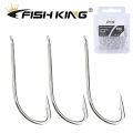 FISH KING 100PCS Saltwater Fishing Hook High Carbon Steel White Single Worm Hook Crank Barbed Fishhook for Bass Fishing Tackle. 