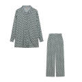 2022 Cross border Hot Edition Street Trendy Print Trouser Set Long Sleeve Full Screen Print Off Shoulder Shirt Set. 