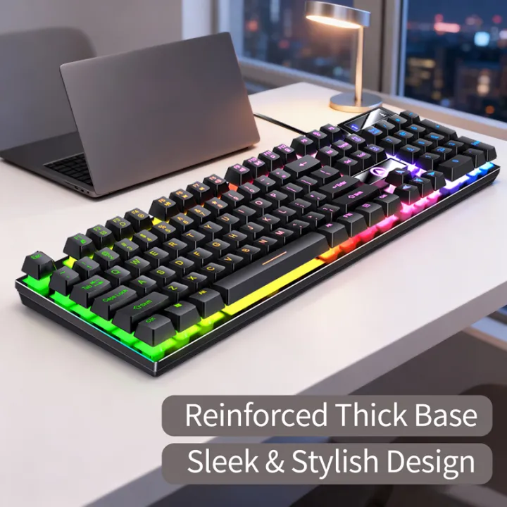 Ergonomic Silent Wired Keyboard Mechanical Feel Gaming Office Keyboard ...
