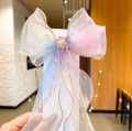 1 pcs hair rainbow bow girls hair accessory with golden chain and pearls - cute and fancy girls hair clip catcher. 