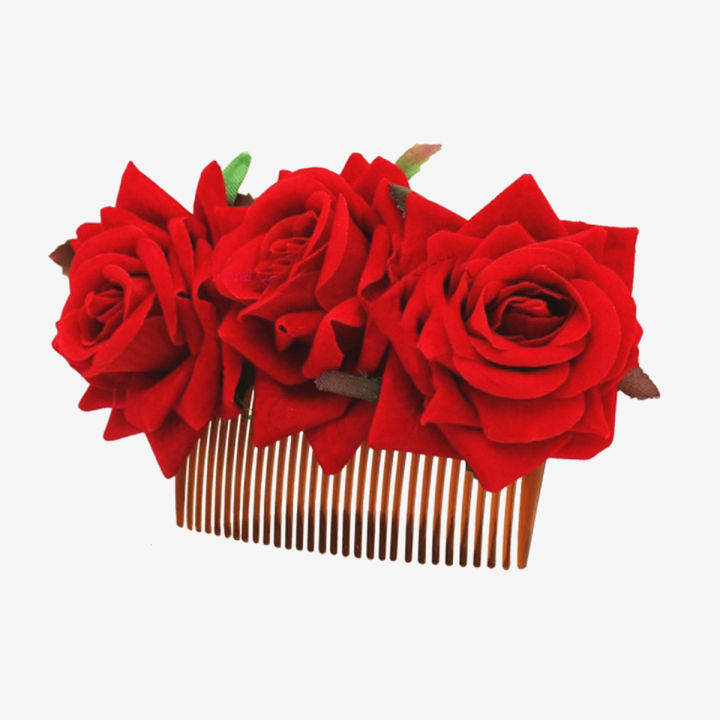 Artificial Red Rose Hair Clip for Women & Girls - Large Flower Hair Accessory (1pc)