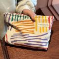 Colorful Stripes Corduroy Cosmetic Bag Portable Travel Toiletry Bag Skincare Sundries Aesthetic Makeup Storage Bag-zmt. 