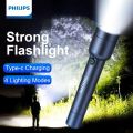 Philips LED Flashlight With USB 18650 Rechargeable Battery 4 Lighting Modes Waterproof Outdoor Camping Self Defense Flashlights. 