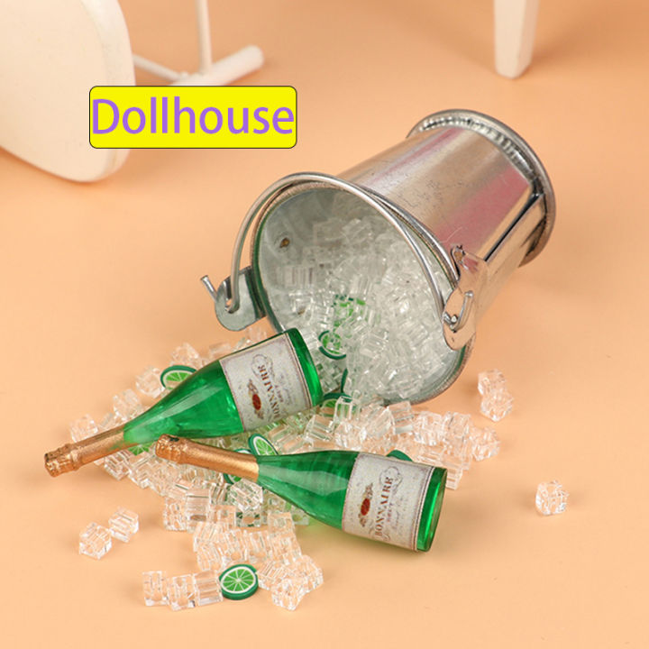 1Set 1/12 Dollhouse Beer IceCube Bucket Set Model Dollhouse Mini Bar Decorations Toys Dolls House Accessories