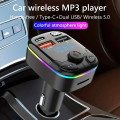1pc Bluetooth 5.0 Car FM Transmitter PD Type-C Dual USB Ambient Player MP3 Charger Type-C Wireless Light 18W Handsfree PD QC3.0. 