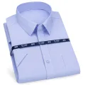Mens Short Sleeve Shirt Business Casual Classic Plaid Striped Checked Male Social Dress Shirts Purple Blue 5XL Plus Large Size. 