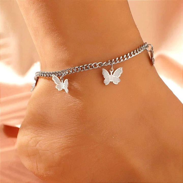 1 Piece Silver Butterfly Anklets For Girls, Exquisite Ankle Bracelet, Foot Chain Accessories.
