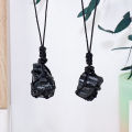1PC Natural Crystal Black Tourmaline Raw Stone Unpolished Jet Stone Net Bag Pendant Necklace For Men's Gifts. 