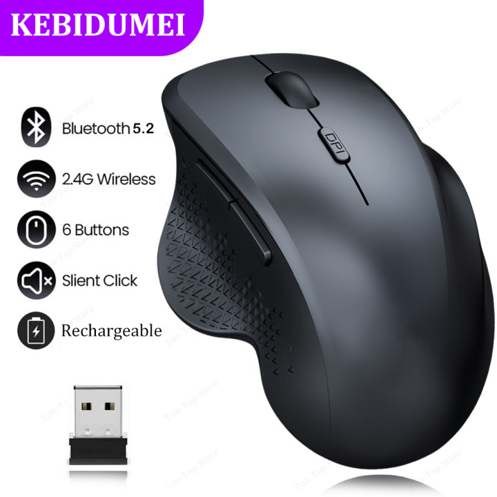 Dual-Mode Bluetooth 5.2 Mouse 2.4G Wireless Mouse 6 Keys Rechargeable Gaming Mouse 1600DPI Optical Mouse For PC Laptop Tablet