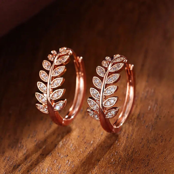 Huitan%20Simple%20Stylish%20Leaf%20Olive%20Small%20Hoop%20Earrings%20for%20Women%20Paved%20Shiny%20Crystal%20CZ%20Exquisite%20Earrings%20Hot%20Trendy%20Jewelry%20-%20Image%202