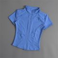 Women's Summer Slimming Training Tops Stand Collar Zipper Short Sleeve Solid Sports Wear Yoga Running Gym Coats Casual Clothes.