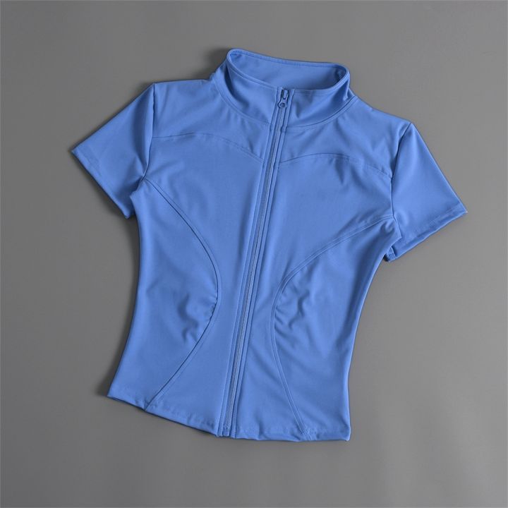 Women's%20Summer%20Slimming%20Training%20Tops%20Stand%20Collar%20Zipper%20Short%20Sleeve%20Solid%20Sports%20Wear%20Yoga%20Running%20Gym%20Coats%20Casual%20Clothes%20-%20Image%207