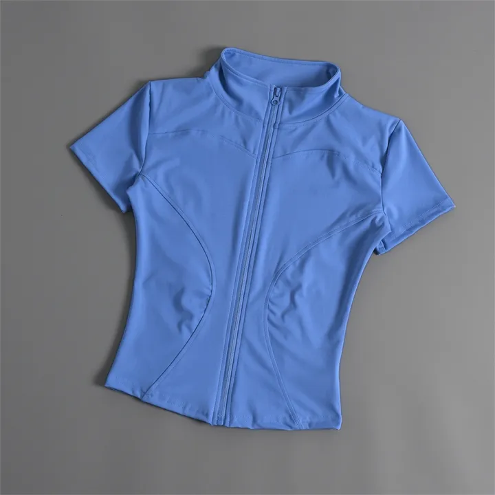 Women's%20Summer%20Slimming%20Training%20Tops%20Stand%20Collar%20Zipper%20Short%20Sleeve%20Solid%20Sports%20Wear%20Yoga%20Running%20Gym%20Coats%20Casual%20Clothes%20-%20Image%207