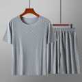 Men's Hot Selling Summer Printed Ice Silk Home Suit Set, Tencel Casual Silk Smooth and Cool Sleepwear Short Sleeved Shorts Set.