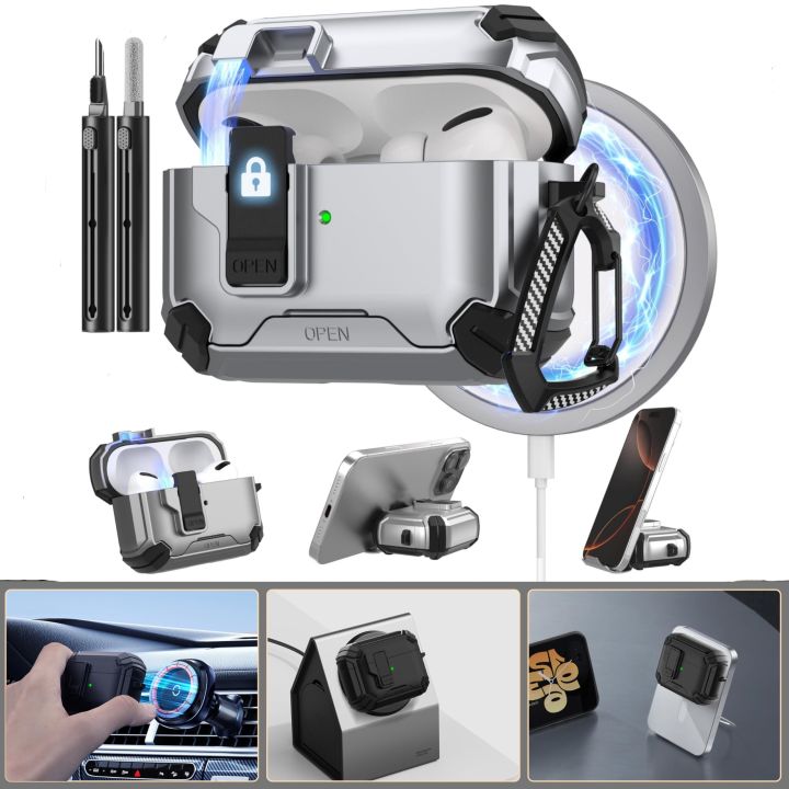 For AirPods 4 Generation Case Magnetic Automatic Lock with Phone Stand&Cleaning Kit for Airpods 4 with Active Noise Cancellation