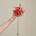 Retro Red Spider Lily Tassel Hair Clip Fabric Flower Hairpin Bride Hairwear Countryside Style Hair Accessories. 