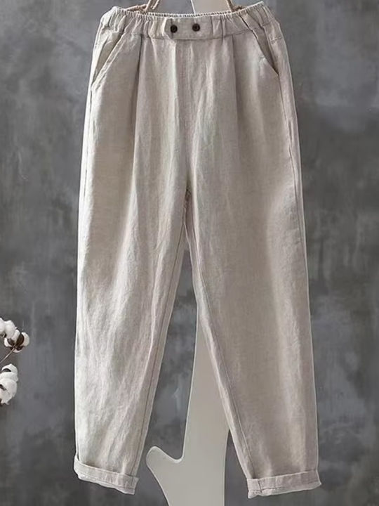 Fashion Cotton Linen Women Pants Casual High Waisted Thin Pants Elegant Loose Long Harun Pant Plus Size Women's Clothing 5565