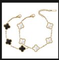 Vintage Black Clover Bracelet With 5 Clover Double Sided Stainless Steel Chain Bracelet. 