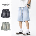 Casual Denim Shorts Men Elastic Waist Straight Comfortable Light Blue Soft Short Pants Baggy Wide Bermuda Male Jeans.