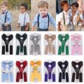 Kids Elastic Suspenders Bow Tie set Matching Tuxedo Suit Unisex Boy Girl Bowtie Wedding Costume Adjustable Y-Back Brace Belt.