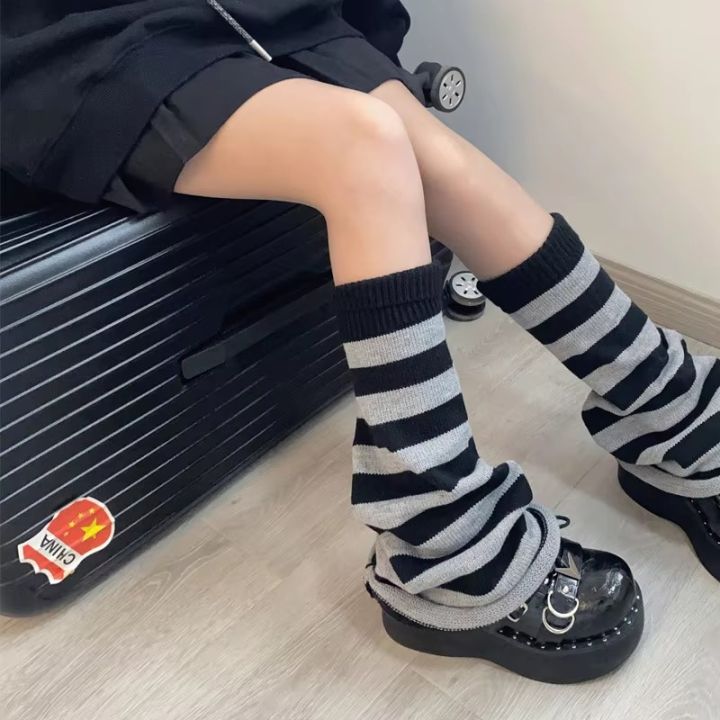 Woman%20Leg%20Warmer%20Autumn%20and%20Winter%20Wide%20Legs%20Black%20White%20Lolita%20Socks%20for%20Women%20Stripe%20Socks%20-%20Image%202