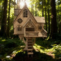 DIY Wooden Tree-Shaped House Model Kit 3D Puzzle Construction Fun Set Wooden Building Blocks  & Halloween . 