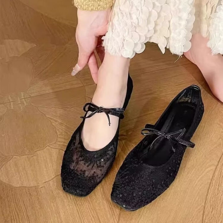 2026%20Women's%20Lace%20Mesh%20Mary%20Jane%20Shoes%20Fashion%20Square%20Toe%20Bowknot%20Flats%20Soft%20Sole%20Comfortable%20Slip-On%20Retro%20Elegant%20Date%20Shoes%20-%20Image%204