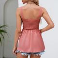 Female Summer Sleeveless Suspenders Pleated Ruffle Slim Tunic Casual A-line Tops Vest Solid Color Daily Outdoor Versatile Cloth. 