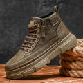 Men Boots Autumn Leather Waterproof Mid-top Sports Shoes New Fashion Ankle Boots Casual Outdoor Hiking Boots Shoes Male Sneakers. 