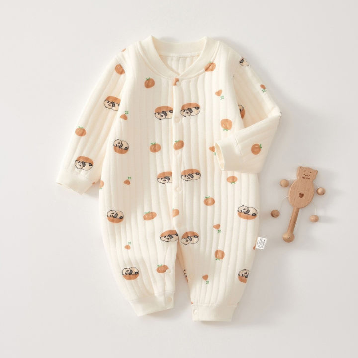 Gender-Neutral Baby Onesie for Autumn & Winter - Thickened Warm Newborn Onesie with Cute Animal Print Cozy Romper for Christmas