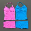 HISTELLO 2 Pieces Sports Set Women Yoga Longline Strap Top Scrunch Seamless Shorts Sport Gym Set Sportswear Workout Fitness Set. 
