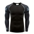Men's Stylish Wolf Pattern Shirt, Casual Breathable Crew Neck Quick Dry Moisture Wicking Long Sleeve Tee Top For Hiking Jogging.