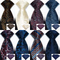 Luxury 8CM Tie For Man Suit Set Paisley Floral Solid Necktie Handkerchief Set Pocket Square Business Wedding Party Gravat. 