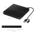 2in1 Type C＆USB 3.0 Slim External DVD VCD CD Writer Slim Optical Drive Burner Reader Player Tray Type Portable For PC Laptop. 
