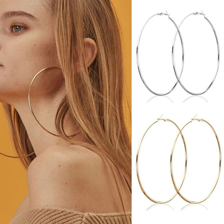 2pcs%2030-100mm%20Small%20Big%20Circle%20Hoop%20Earrings%20for%20Women%20Men,%20Stainless%20Steel%20Ear%20Ring%20Fashion%20Jewelry%20Gift%20Nightclub%20DJ%20-%20Image%203