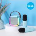 (Duel Mic) K12 Professional wireless microphone RGB Colorful Light Singing Karaoke Speaker Bluetooth-Compatible 5.3 Support 3.5mm Earphone Any One Colour.
