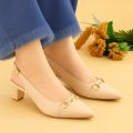 Elegant Heels with Gold Accent Stylish Slingback Sandals Chic Pointed-Toe Sophisticated Block Heel Sandals. 