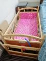 Baby Compact Folding Wooden Window Crib with Safety Gate, Natural. 