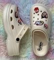 New Girls Fashion EVA Rubber Platform Crocs | High Heel Soft Sole Sandals with Cartoon Charms. 